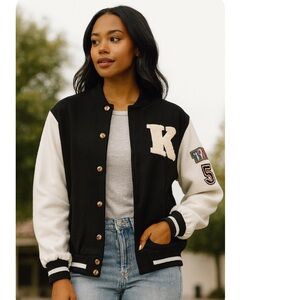 🖤 Women's Black and White Varsity Jacket SZ Chenille K🖤 Shein Unisex Jacket